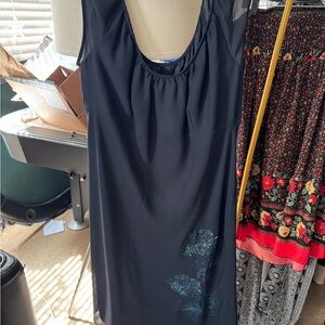 Black Sleeveless Dress with Floral Detail